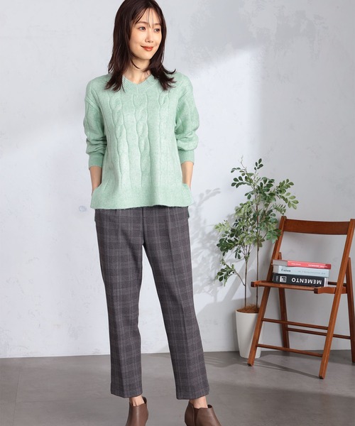 GALLORIA（ギャローリア） ニット セーター ラメケーブル柄Vネック