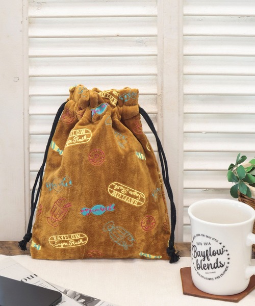 BAYFLOW（ベイフロー） ポーチ BFベロア刺繍巾着ポーチ レディース 