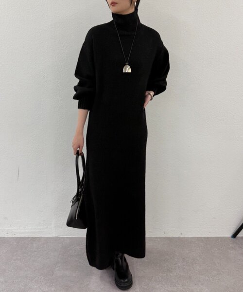 【Mino様】2点　LOUNGEDRESS ニットワンピース　黒　ハイネック Loungedress（ラウンジドレス） ワンピース ハイネックニット