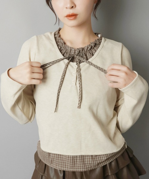 お値下げ♡ダブスタ♡リボンカットソー SPINNS（スピンズ） tシャツ 重ね着いらずで即可愛い♪リボン付き