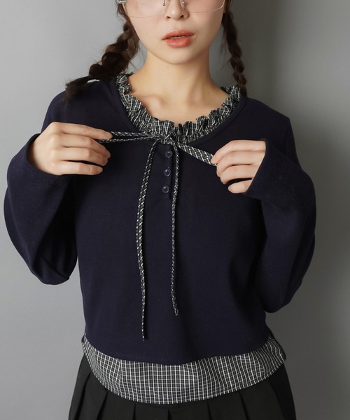 お値下げ♡ダブスタ♡リボンカットソー SPINNS（スピンズ） tシャツ 重ね着いらずで即可愛い♪リボン付き