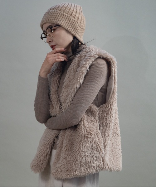 INÉD グレー ファーニットジレ サイズ9 ベスト ジレ ニットフード