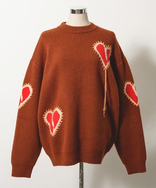 Revo. セーター ニット ブロークン ハート ステッチデザイン ルーズ