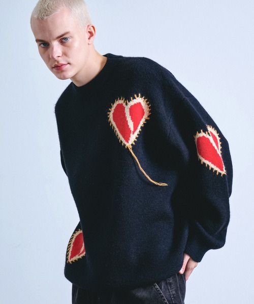 Revo. セーター ニット ブロークン ハート ステッチデザイン ルーズ