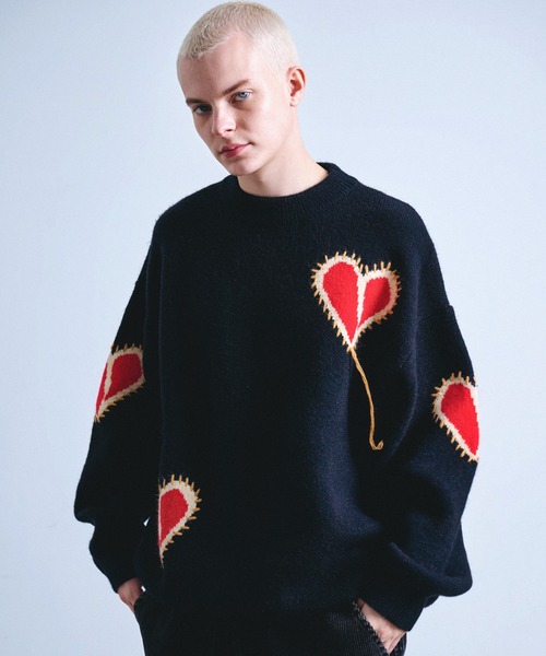 Revo. セーター ニット ブロークン ハート ステッチデザイン ルーズ