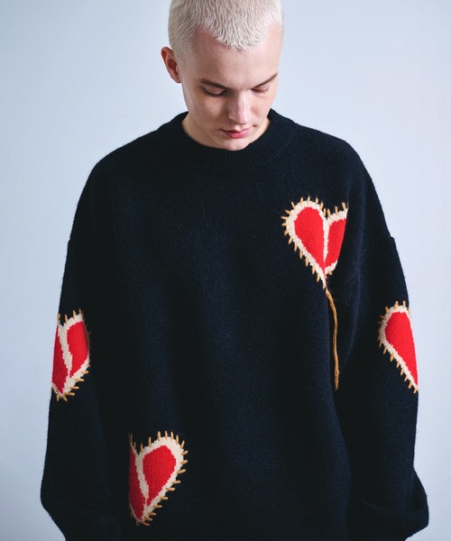 Revo. セーター ニット ブロークン ハート ステッチデザイン ルーズ