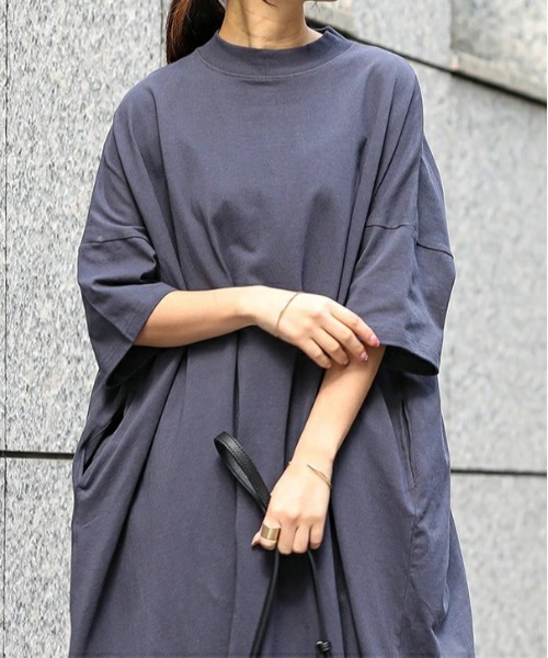 「No one knows」 半袖ワンピース M-L ネイビー レディース_画像4