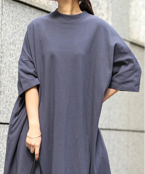 「No one knows」 半袖ワンピース M-L ネイビー レディース_画像5