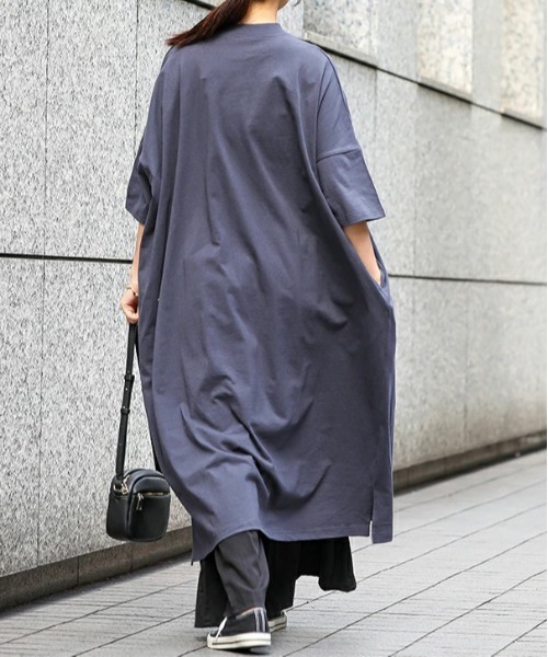 「No one knows」 半袖ワンピース M-L ネイビー レディース_画像6