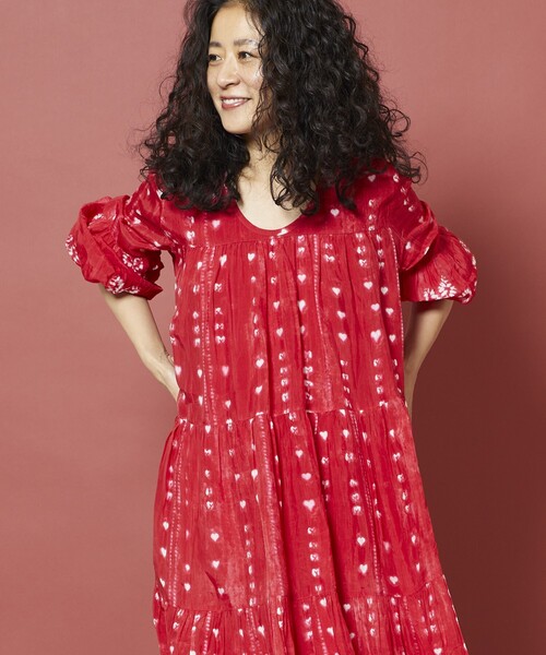 「Freada」 長袖ワンピース ONE SIZE レッド レディース
