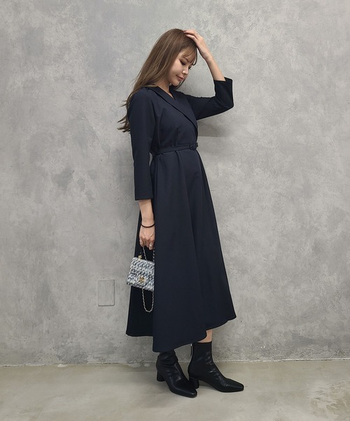 「12Twelve Agenda」 7分袖ワンピース M ネイビー レディース_画像5