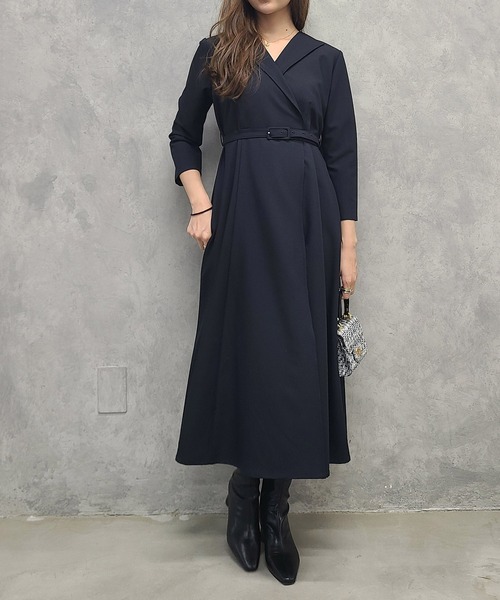 「12Twelve Agenda」 7分袖ワンピース M ネイビー レディース_画像6