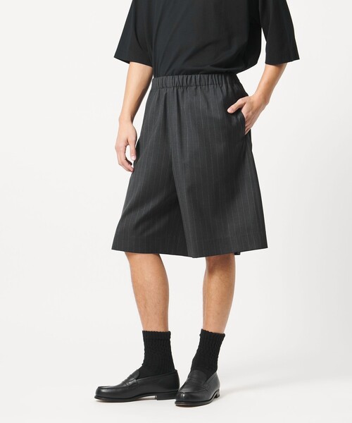 ハーフパンツ ワイドパンツ パンツ 「LOEFF」トロピカルウール ハーフパンツ ピンストライプ MENS メンズの画像