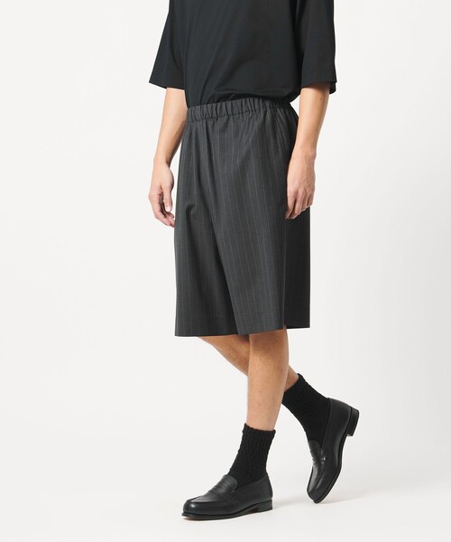 ハーフパンツ ワイドパンツ パンツ 「LOEFF」トロピカルウール ハーフパンツ ピンストライプ MENS メンズの画像