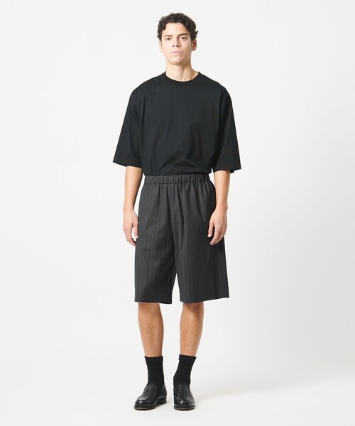 ハーフパンツ ワイドパンツ パンツ 「LOEFF」トロピカルウール ハーフパンツ ピンストライプ MENS メンズの画像