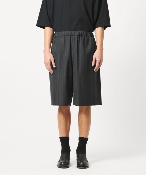 ハーフパンツ ワイドパンツ パンツ 「LOEFF」トロピカルウール ハーフパンツ ピンストライプ MENS メンズの画像