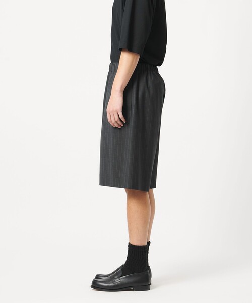 ハーフパンツ ワイドパンツ パンツ 「LOEFF」トロピカルウール ハーフパンツ ピンストライプ MENS メンズの画像