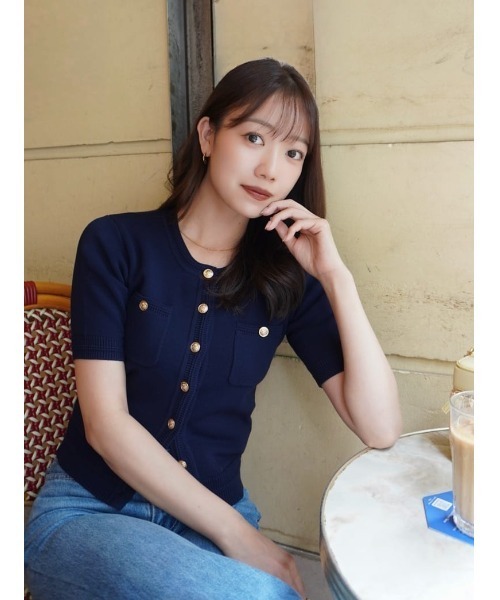 Her lip to カーディガン 半袖 Gold Button Knit Cardigan レディース