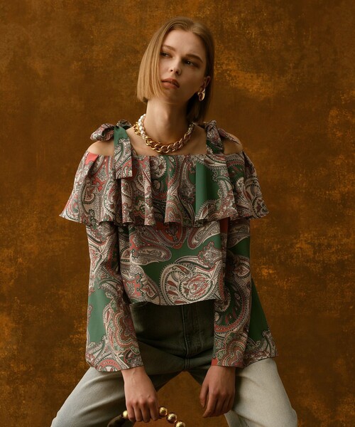 「LOULOU WILLOUGHBY」 長袖ブラウス 2 グリーン レディース_画像3