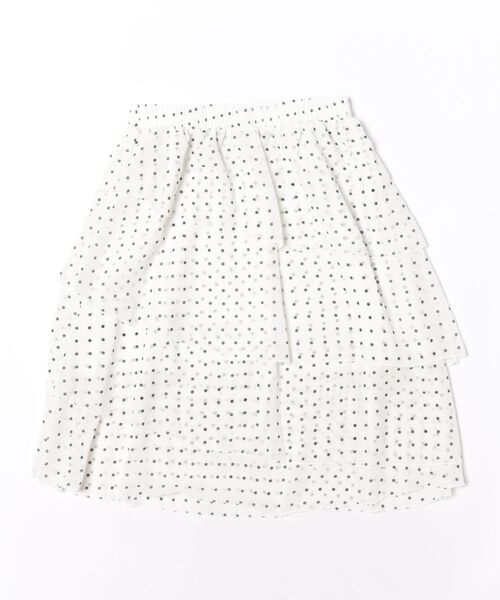 スカート 白・黒の 2 色展開、ドット柄シフォン 3 段ケーキスカート