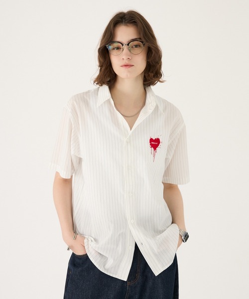 ONCILY（オンシェリー） シャツ 半袖 MELTING HEART STRIPE SHIRT