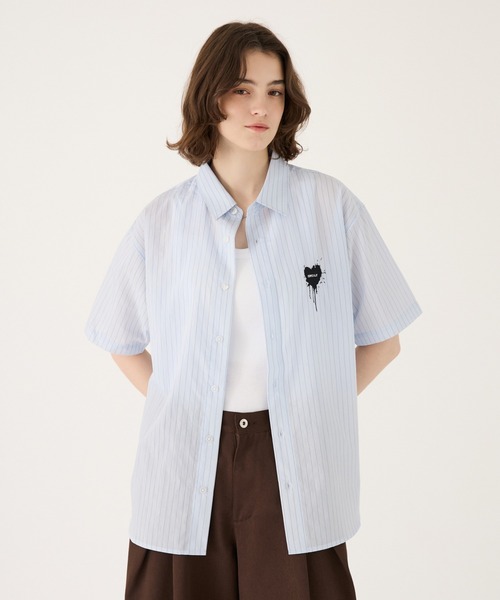 ONCILY（オンシェリー） シャツ 半袖 MELTING HEART STRIPE SHIRT