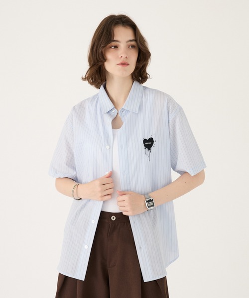 ONCILY（オンシェリー） シャツ 半袖 MELTING HEART STRIPE SHIRT