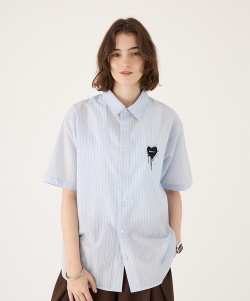 ONCILY（オンシェリー） シャツ 半袖 MELTING HEART STRIPE SHIRT