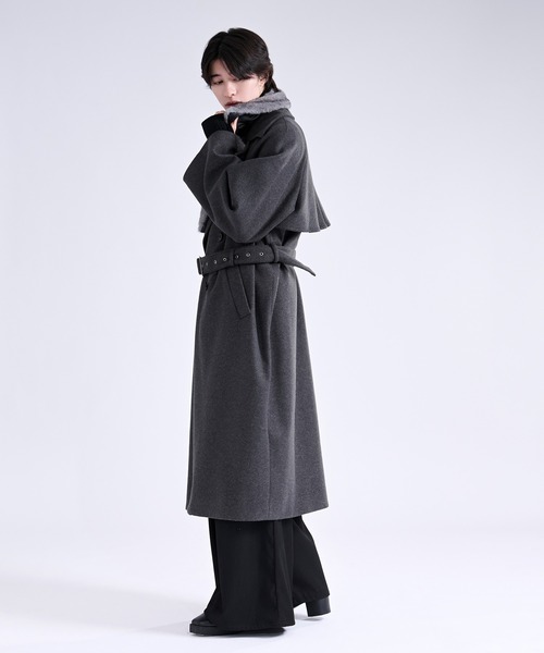 定価32万円 HAUTE 10AWファーライナーシルク混トレンチコート48 Ellno Loset（エルノロゼット） トレンチコート コート 2wayエリファー