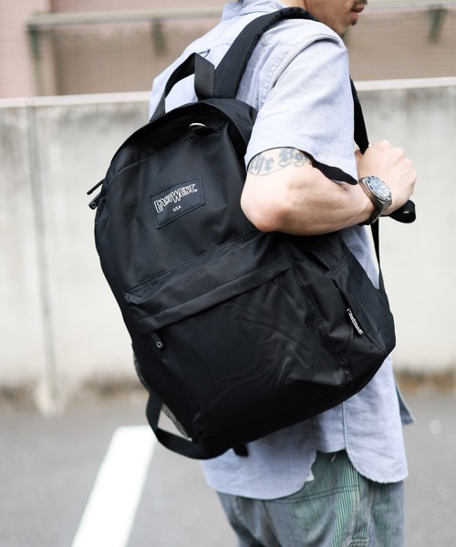 EAST WEST ブラックバックパック デイバック リュック 「East West U.S.A」ナイロンディバッグ