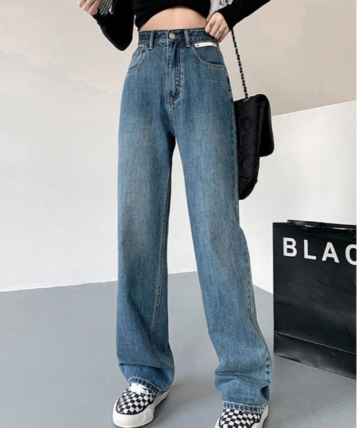 ジーンズ デニム デニムパンツ タグ ロゴ ストレート パンツ