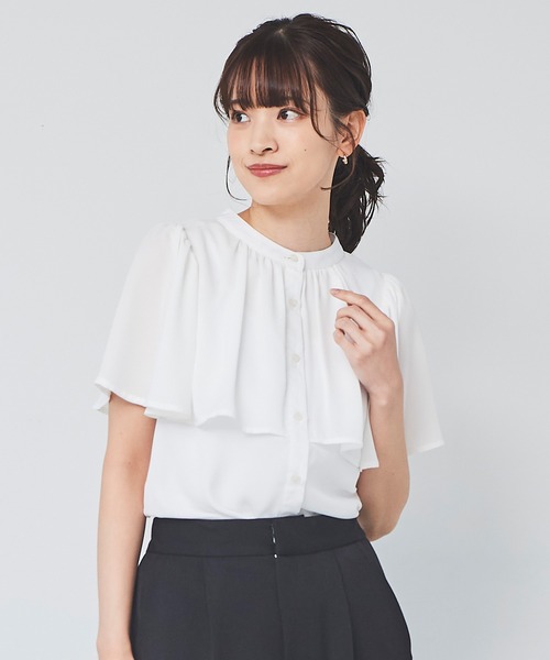 DRESS LAB ブラウス シャツ 「手洗い可能」ケープフレアブラウス 半袖 