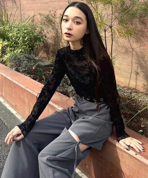 SEN TOKYO tシャツ 花柄 ハイネック シアー プルオーバー レディース