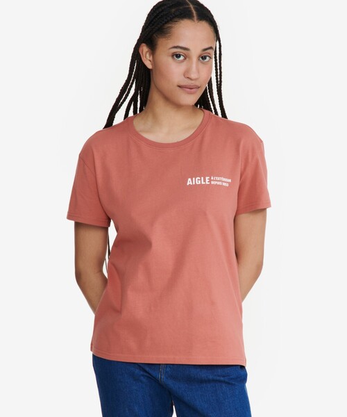 tシャツ オーガニックコットン ワンポイントロゴ クルーネック 半袖Tシャツ レディース