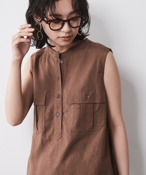 CHIC STYLE ブラウス シャツ 「大きいサイズ」レーヨン麻アウト