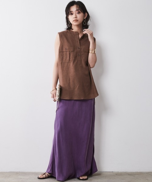 CHIC STYLE ブラウス シャツ 「大きいサイズ」レーヨン麻アウト