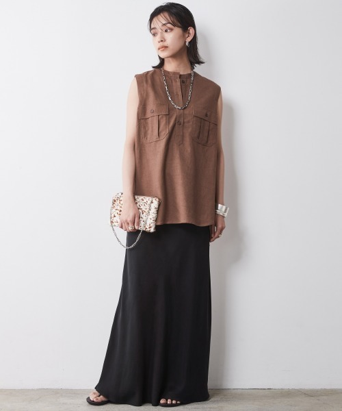 ブラウス シャツ レーヨン麻アウトポケットシャツ「大きいサイズ有」シックスタイル レディース CHIC STYLE ブラウス シャツ レーヨン麻アウトポケットシャツ