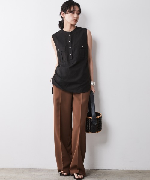 CHIC STYLE ブラウス シャツ 「大きいサイズ」レーヨン麻アウト