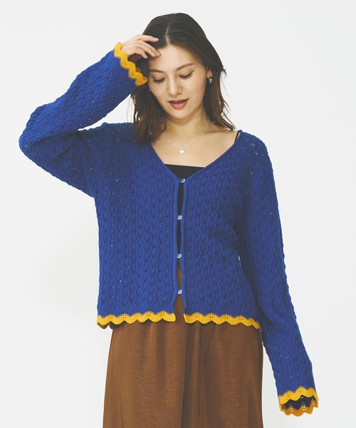 カーディガン SCALLOP HEM KNIT CARDIGAN レディース