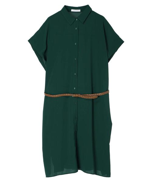 Steve madden  トリ ミディ シャツワンピース グリーン系 ミディ丈ドロストシャツワンピース / Green Parks