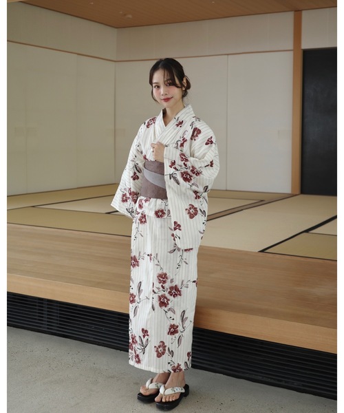 すぐ着れる浴衣8点セット　160〜163cm 新品未使用 jumelle 浴衣 「4点セット」1人で着られる浴衣 - jm suisai