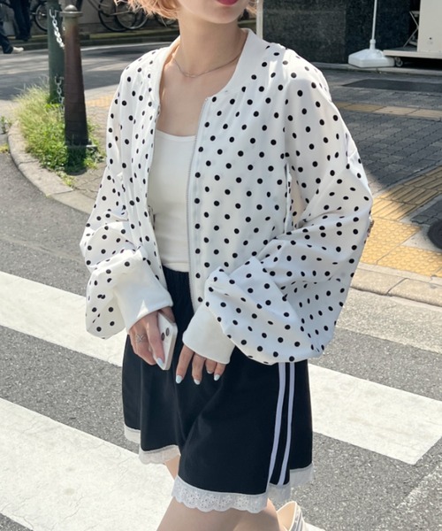 SOLLON.（ソルロン） ブルゾン アウター ドット柄クロップドブルゾン