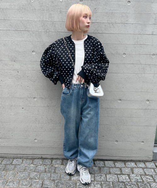 SOLLON.（ソルロン） ブルゾン アウター ドット柄クロップドブルゾン