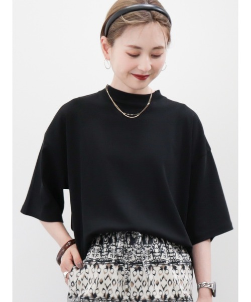 tシャツ モックネックカットプルオーバー レディース AMERICAN HOLIC tシャツ モックネック5分袖カットプルオーバー
