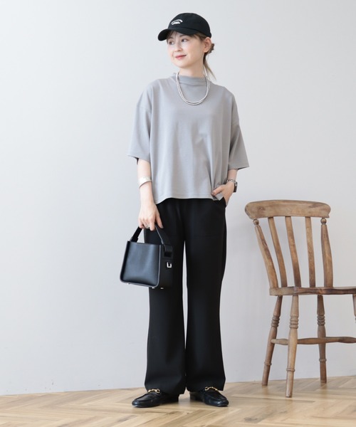 tシャツ 「Elama」Organic Cotton Cross Jersey 5分袖モックネックプルオーバー レディース SIPULI tシャツ 「Elama」Organic Cotton Cross Jersey 5分袖