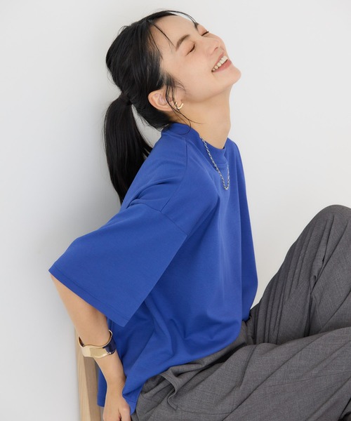 tシャツ 変形タック5分袖クルーネックプルオーバー レディース AMERICAN HOLIC tシャツ Tシャツ 5分袖クルーネックリブカット
