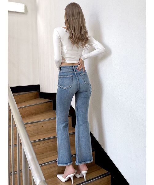 GYDA ジーンズ デニム デニムパンツ ハイウエストダメージフレア