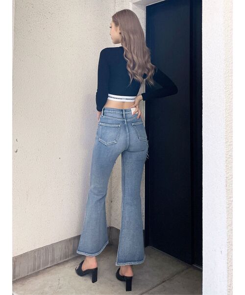 GYDA/新品/ハイウエストダメージフレアデニムパンツ/ブルーSサイズ￼￼ GYDA ジーンズ デニム デニムパンツ ハイウエストダメージフレア