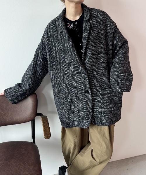 【Libra Cue】ヘリンボーンショートコート Libra Cue（リブラ キュー） コート チェスターコート ヘリンボーン