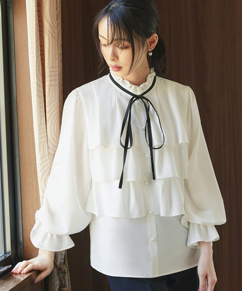 ✤ RUIRUE BOUTIQUE✤袖シアー フリルブラウス M 新品タグ付 RUIRUE BOUTIQUE（ルイルエブティック） ブラウス シャツ レディース